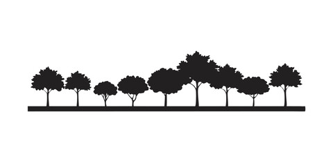 Varied trees in a line silhouette