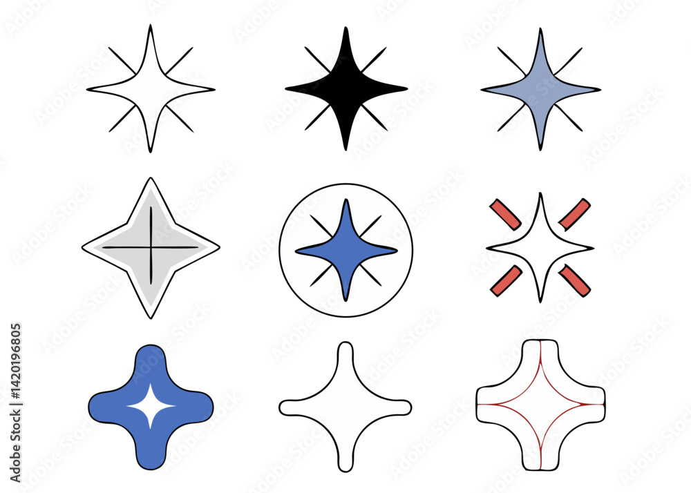 Aufkleber a collection of sparkling starburst icons in various colors and styles, showcasing simple yet elegan