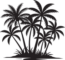 Palm tree on a beach silhouette vector illustration isolated On Transparent Background