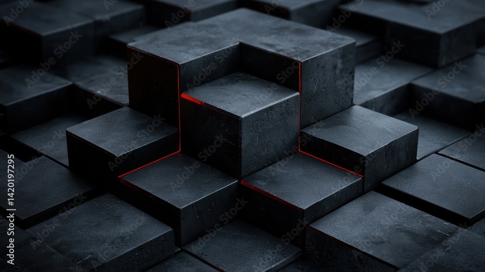 Poster a black and red cube structure with a red border