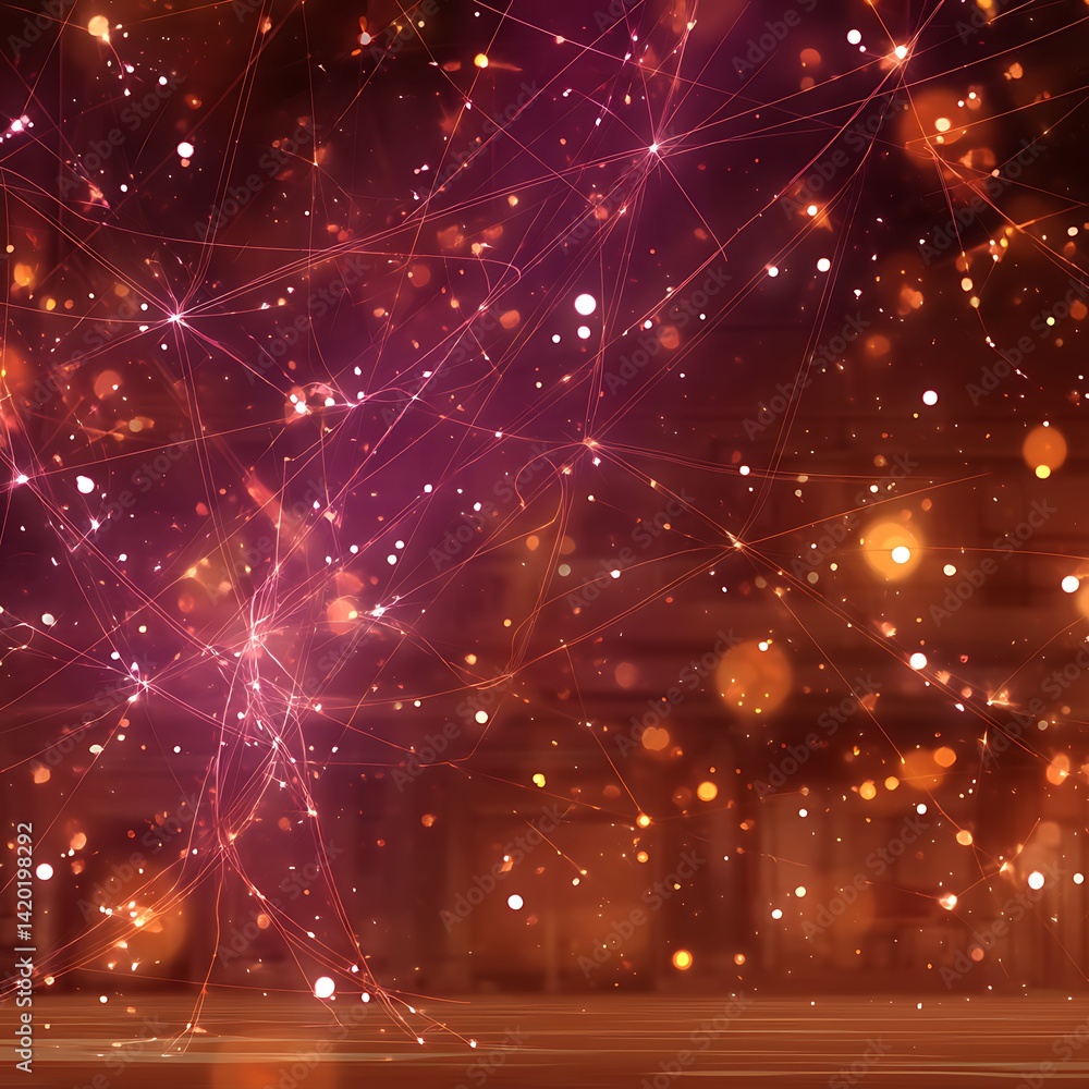Aufkleber luminous network of interconnected light points over abstract urban space technology concept.