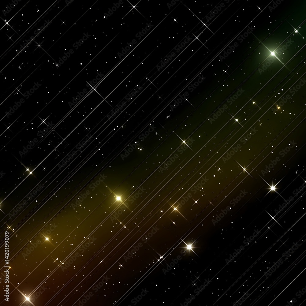 Poster luminous starry sky with diagonal streaks of light in dark sky background for space exploration