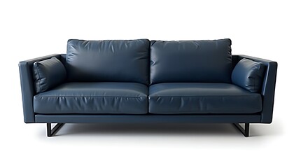 Obraz premium sleek_navy_blue_leather_couch_isolated_against_a_stark_white_background