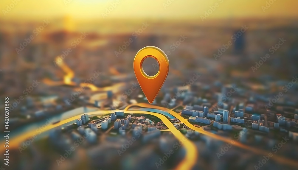 Poster 3d map travel location. locator mark of map and location pin or navigation icon sign on background w