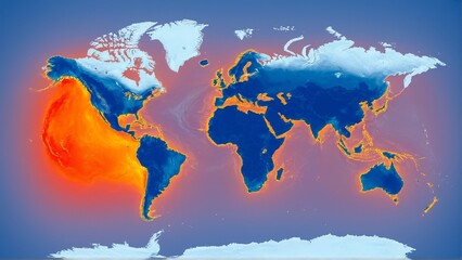 World Heat Map: A Visual Representation of Global Temperature Variations Depicting the Intensity Across Continents and Oceans.