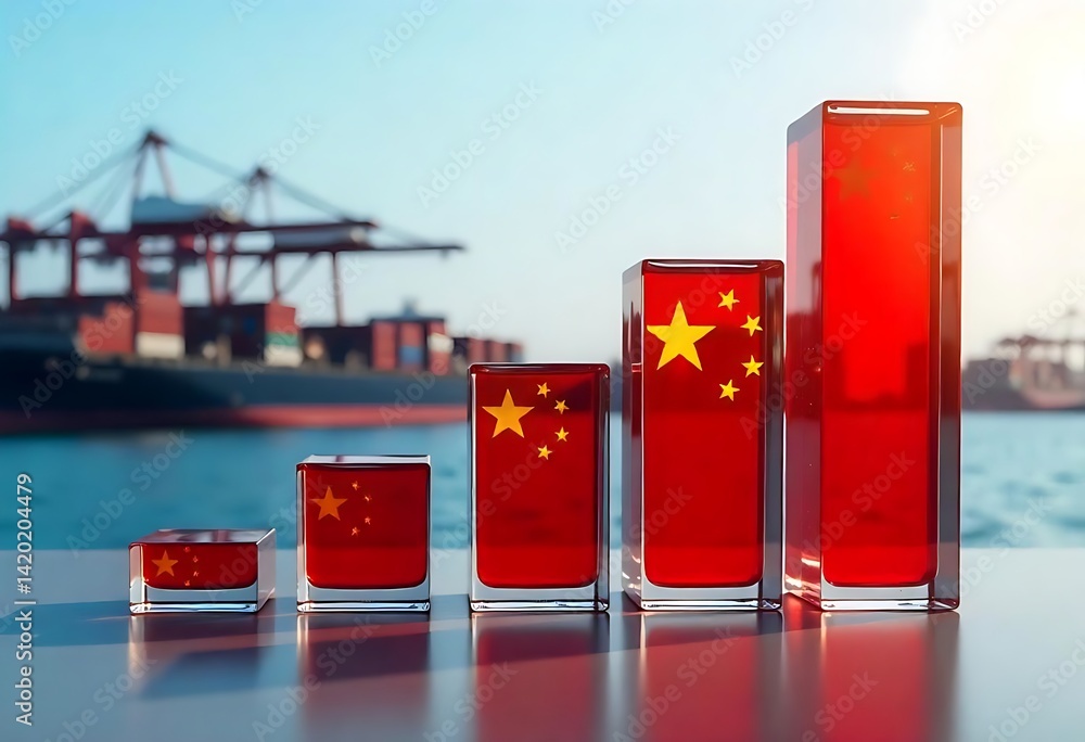 Poster generative ai a visual representation of china's trade growth chart against the port backdrop