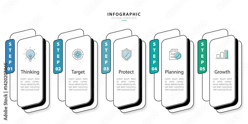 Aufkleber timeline creator infographic template. 5 step timeline journey, calendar flat simple infographics de