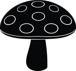 Silhouetted Mushroom and Flowers in Grass on White Background