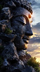 Fototapeta premium A large rock face with a face carved into it