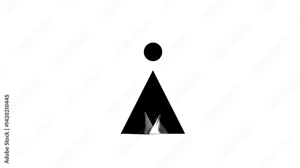 Poster minimalist abstract symbol with a triangle and a circle in black and white artistic design style.