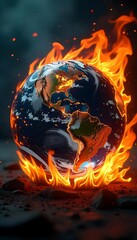 Generative AI image showcasing a world engulfed in flames representing climate change