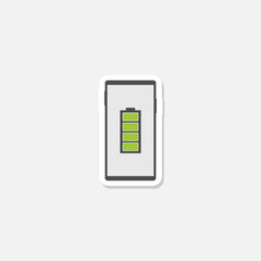 Smart phone with full battery icon sticker isolated on gray background