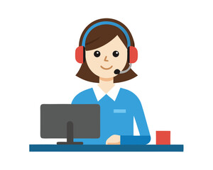 Customer support representative at desk Vector illustration on white background