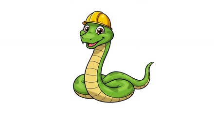 Fototapeta premium Cute cartoon snake in hard hat safety animal illustration