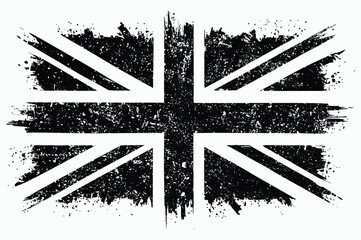 Black and White Grunge Union Jack Flag. Distressed UK Flag in Monochrome Grunge Style