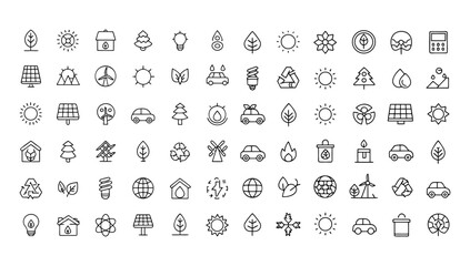 Comprehensive Collection of Eco-Friendly Icons for Sustainable Energy and Environmental Conservation