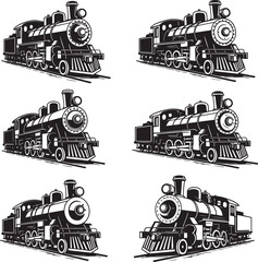 Vintage train set silhouette vector illustration isolated On Transparent Background