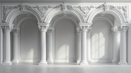 Classic white arches and columns in sunlit palace interior