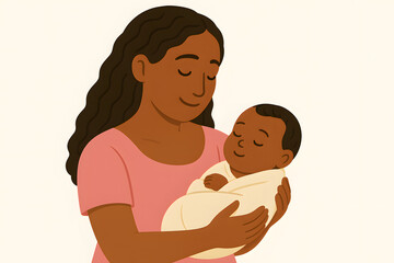 Obraz premium ilustração de mãe segurando um recém-nascido, demografia e natalidade no Brasil, para o Dia das Mães