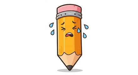 Sad cartoon pencil illustration yellow and pink simple design