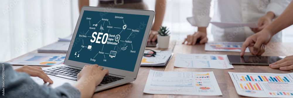 Fototapete SEO search engine optimization for brisk e-commerce and online retail business showing on computer screen