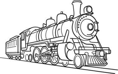 Vintage train Out line vector illustration isolated On Transparent Background