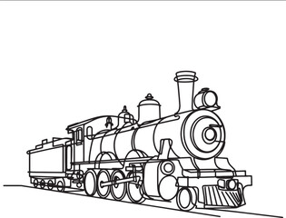 Vintage train Out line vector illustration isolated On Transparent Background