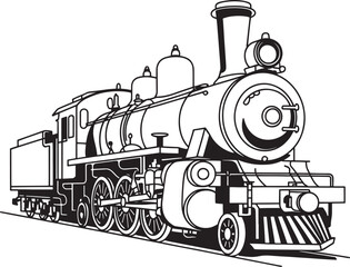 Vintage train Out line vector illustration isolated On Transparent Background