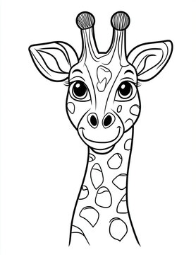 Cute coloring page for kids with a giraffe. The character is isolated on a white background. Can be printed on 8.5x11 inch paper. AI generation
