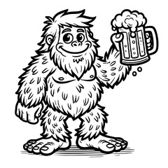 Funny Bigfoot Vector Holding Beer Mug