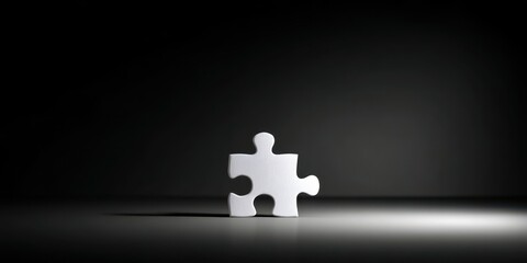 A jigsaw puzzle piece is laying on a black surface