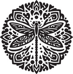 simple Dragonfly mandala design silhouette vector style with white background