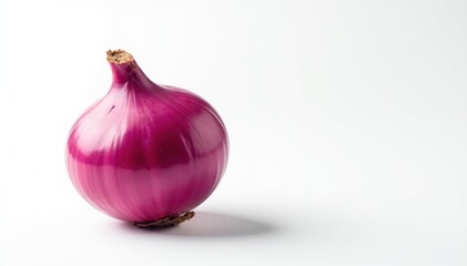 Fototapeta premium Single red onion, vibrant color, clean white backdrop, root vegetable, cooking