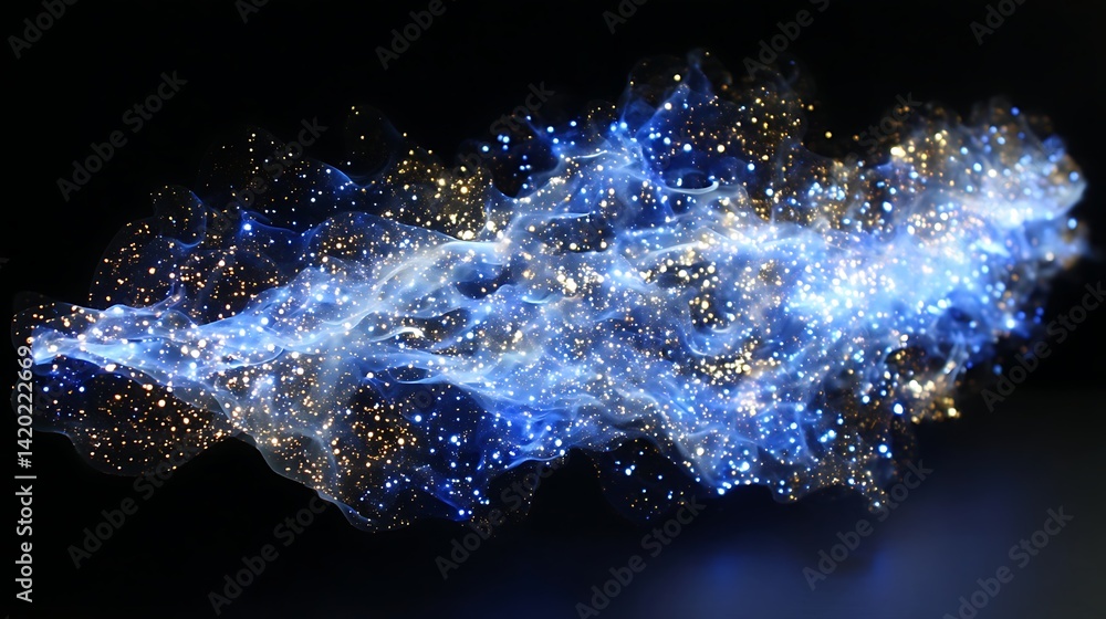 Poster nebulous cloud of stars and light forming shape in space with particles creating unique display art.