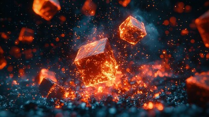 Fiery cubes in a dramatic explosion