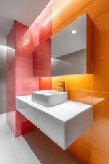 Modern bathroom with vibrant colored tiles and sleek design