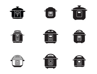 Pressure Cooker Icon Set – Black & White