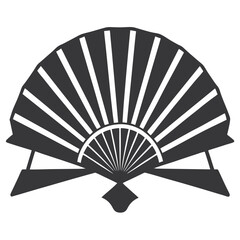 Stylized Black and White Illustration of a Traditional Folding Fan