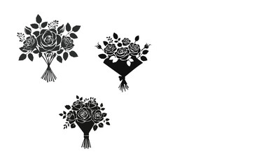 Naklejka premium Vintage Silhouette Bouquet with Roses and Buds