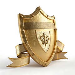 Golden Shield with Fleur de Lis Emblem Elegant Medieval Heraldry Design