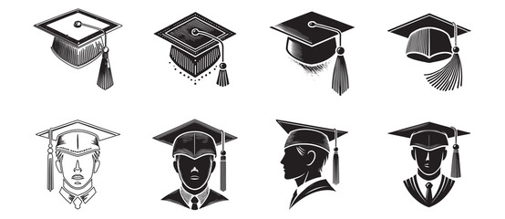 Graduation cap and graduate icon set for Academic Achievements