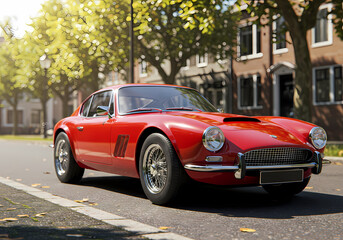 Fototapeta premium Stunning Red Classic Sports Car on a Sunny Street