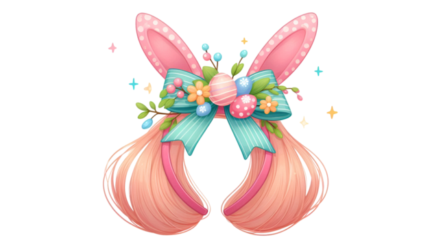 Hair band with bunny ears and Easter eggs. transparent Background. png file