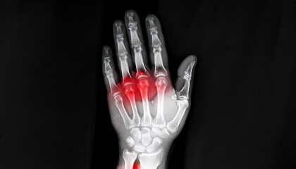 Naklejka premium X-ray with signs of redness in the wrist bones
