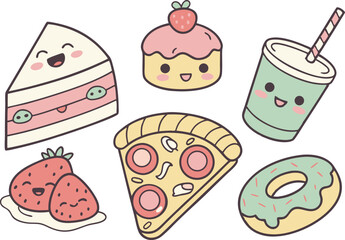 Japanese Food Doodle Clipart Kawaii Style. Adorable Food Clipart for Cute Branding. Kawaii Tasty Treats Clipart Bundle. Happy Kawaii Food Art for DIY Projects. Cartoon Food Clipart Set for Journaling.