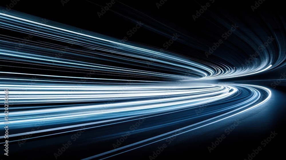 Poster abstract light trails forming a tunnel. possible use for technology, speed, and motion concepts