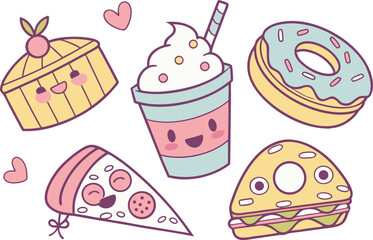 Japanese Food Doodle Clipart Kawaii Style. Adorable Food Clipart for Cute Branding. Kawaii Tasty Treats Clipart Bundle. Happy Kawaii Food Art for DIY Projects. Cartoon Food Clipart Set for Journaling.