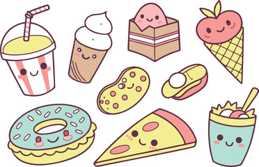 Japanese Food Doodle Clipart Kawaii Style. Adorable Food Clipart for Cute Branding. Kawaii Tasty Treats Clipart Bundle. Happy Kawaii Food Art for DIY Projects. Cartoon Food Clipart Set for Journaling.