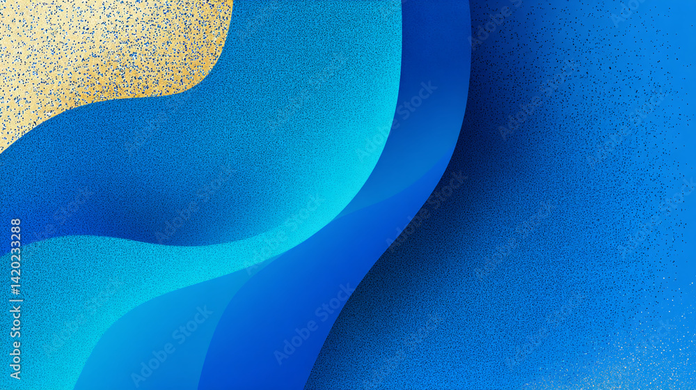 Poster Abstract image with blue and gold textured waves, creating a dynamic and elegant design, suitable for a modern background or presentation
