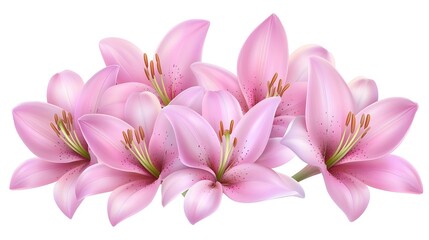 Beautiful Bouquet of Pink Lilies Isolated on White Background